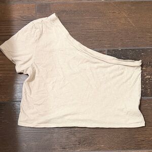 Aerie Cream One-Shoulder Crop Top size large